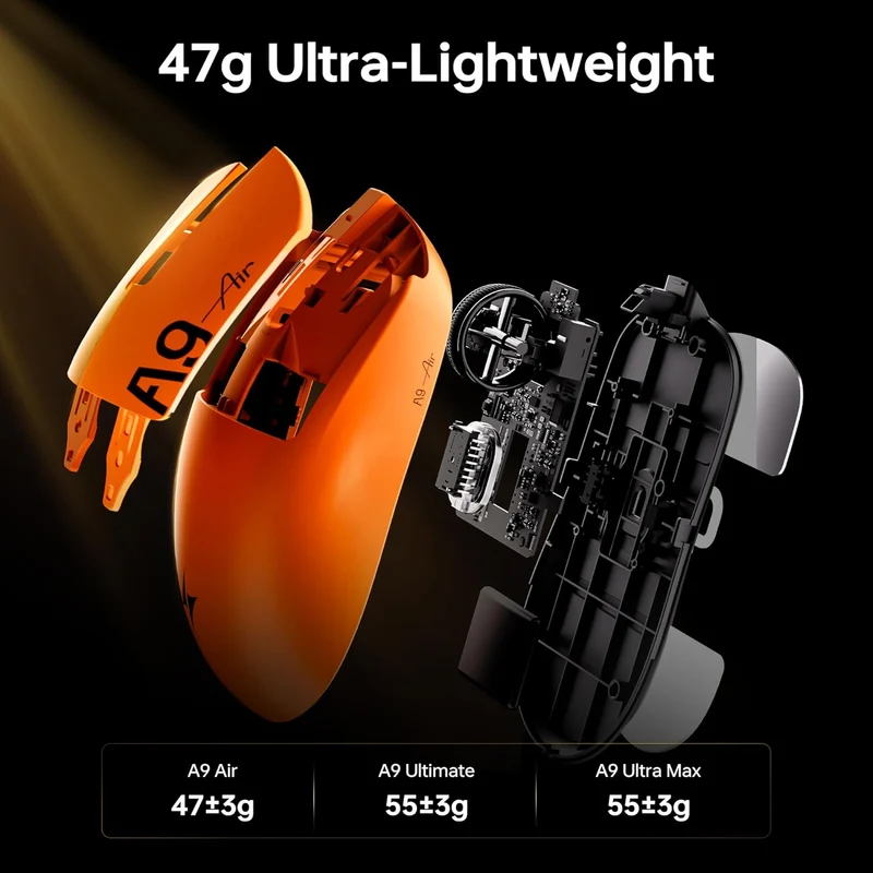 ATK Dragonfly A9 Air Ultimate+ Lightweight Wireless Gaming Mouse (Black, Midnight Pearl White, Phantom Orange, White)