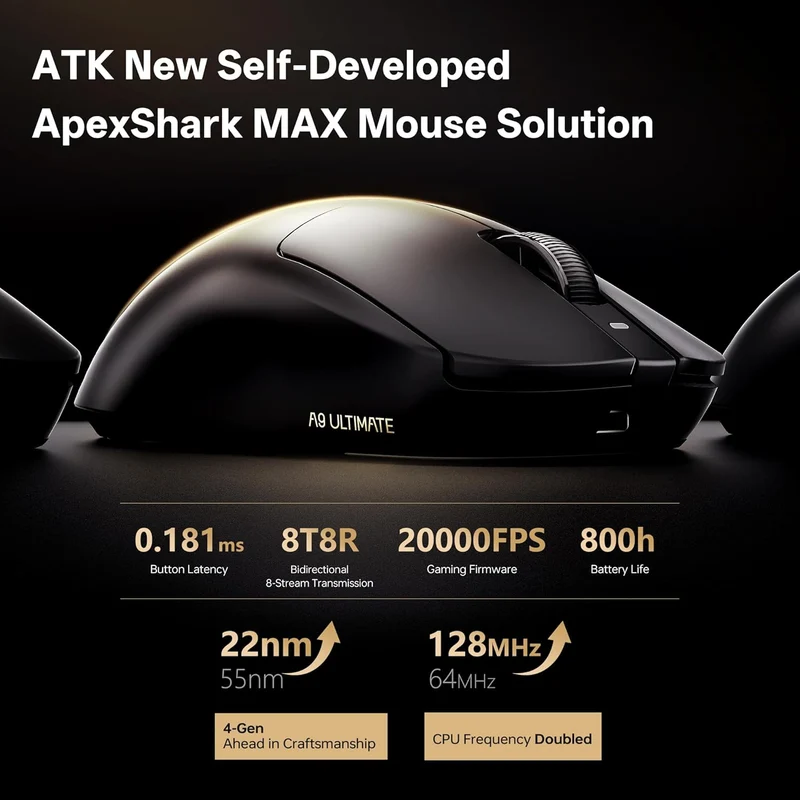 ATK Dragonfly A9 Air Ultimate+ Lightweight Wireless Gaming Mouse (Black, Midnight Pearl White, Phantom Orange, White)