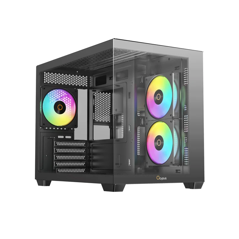 Ocypus Gamma C54 Mini-Tower Panoramic PC Case with ARGB Fans (Black, White) (Gamma-C54-BKD300XX-GL, Gamma-C54-WHD300XX-GL)