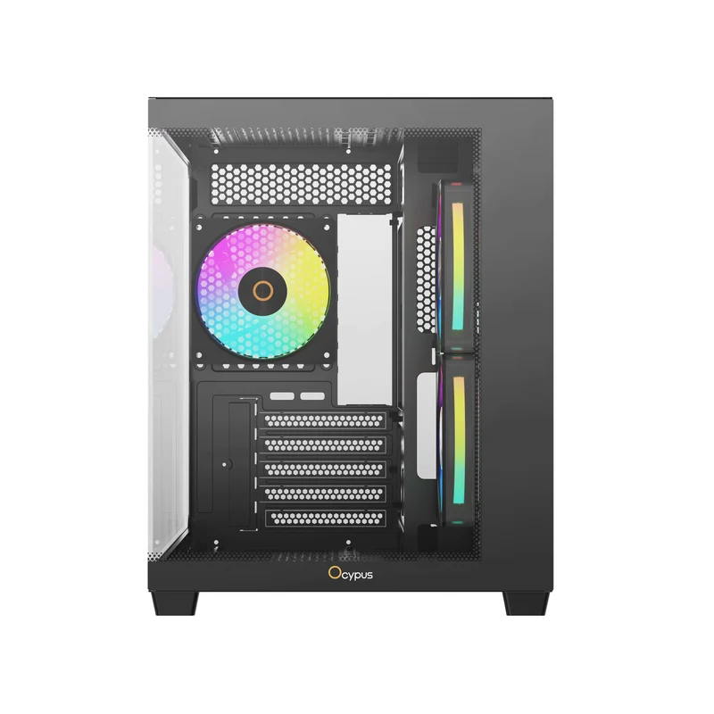 Ocypus Gamma C54 Mini-Tower Panoramic PC Case with ARGB Fans (Black, White) (Gamma-C54-BKD300XX-GL, Gamma-C54-WHD300XX-GL)