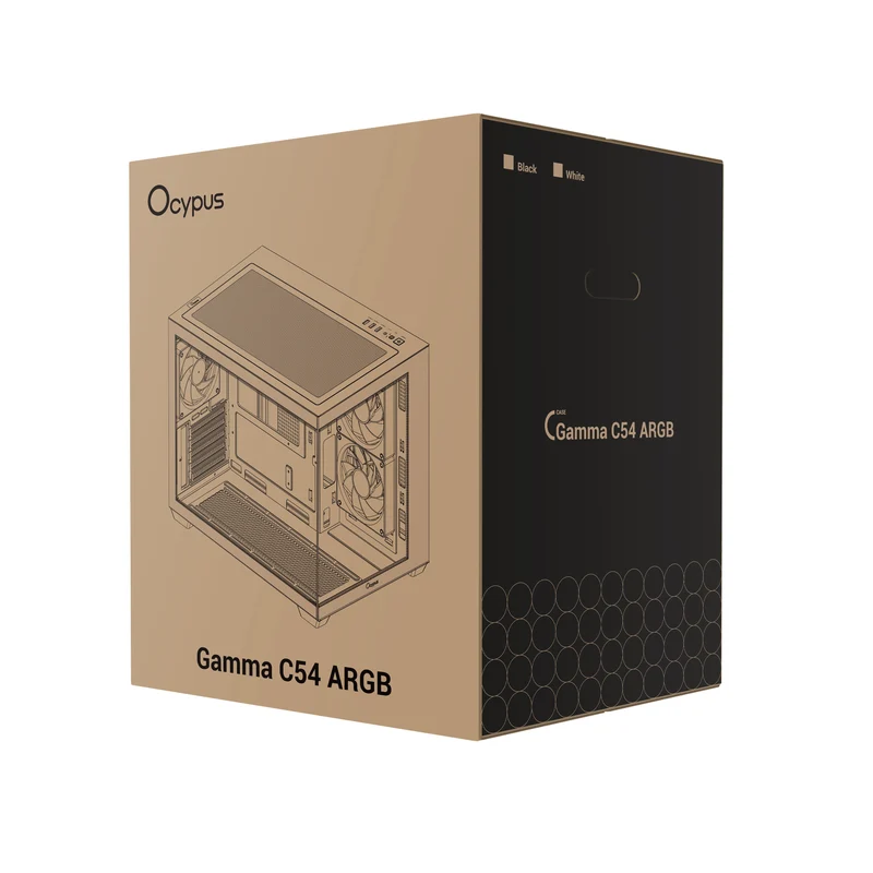 Ocypus Gamma C54 Mini-Tower Panoramic PC Case with ARGB Fans (Black, White) (Gamma-C54-BKD300XX-GL, Gamma-C54-WHD300XX-GL)