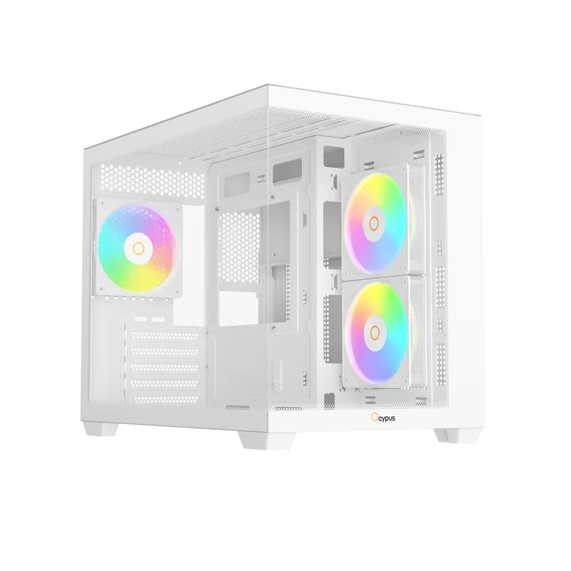 Ocypus Gamma C54 Mini-Tower Panoramic PC Case with ARGB Fans (Black, White) (Gamma-C54-BKD300XX-GL, Gamma-C54-WHD300XX-GL)