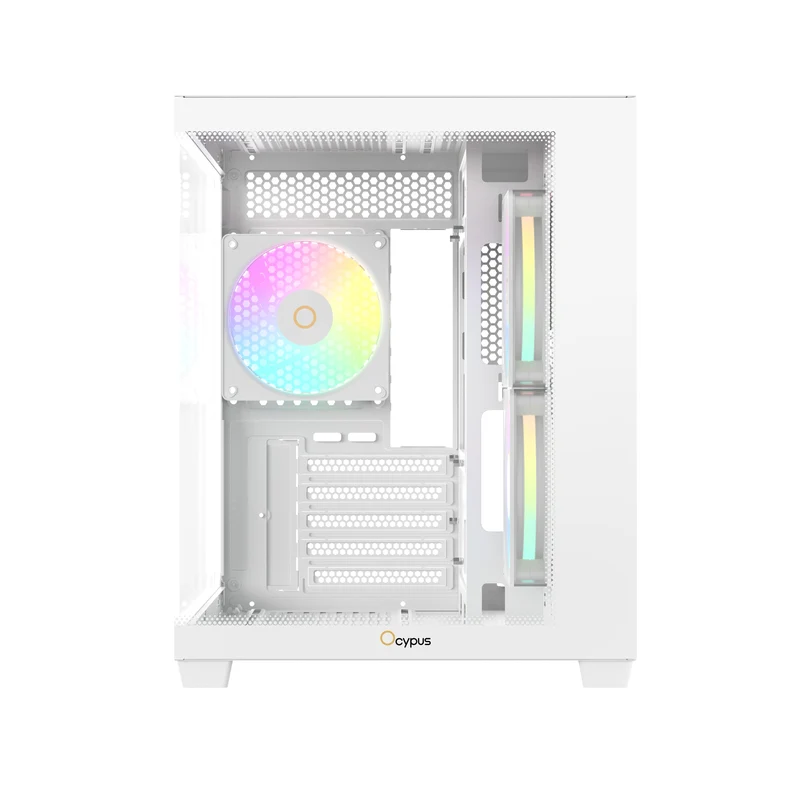Ocypus Gamma C54 Mini-Tower Panoramic PC Case with ARGB Fans (Black, White) (Gamma-C54-BKD300XX-GL, Gamma-C54-WHD300XX-GL)
