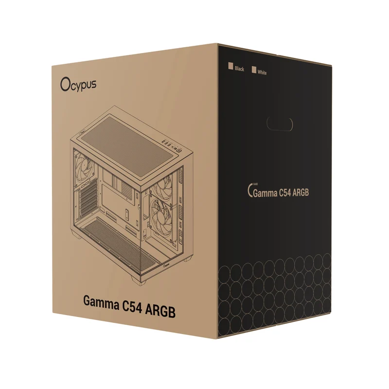 Ocypus Gamma C54 Mini-Tower Panoramic PC Case with ARGB Fans (Black, White) (Gamma-C54-BKD300XX-GL, Gamma-C54-WHD300XX-GL)