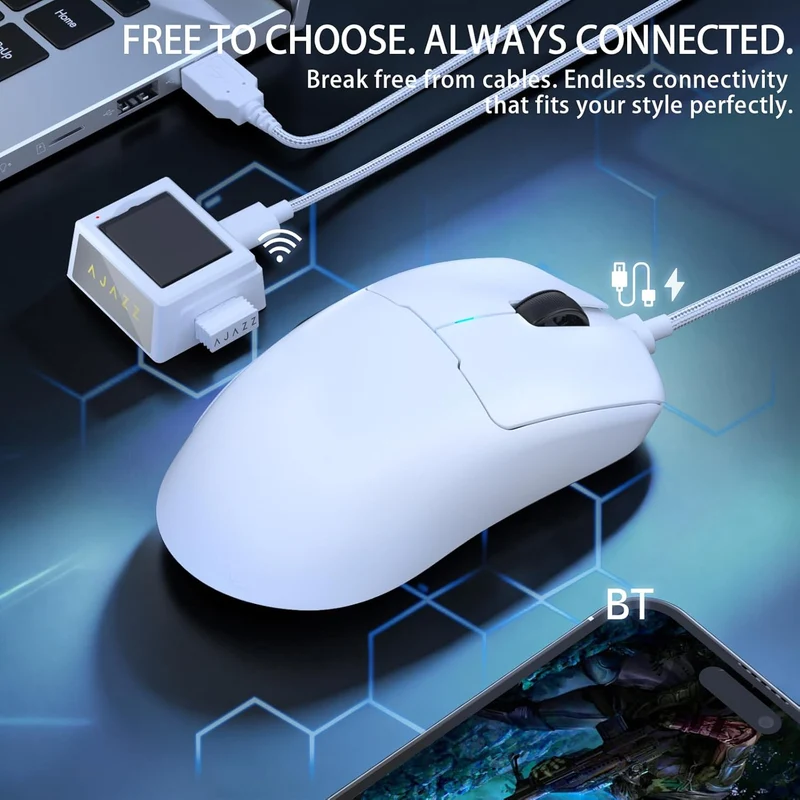 Nacodex x Ajazz AJ159 V2 Tri-Mode Gaming Mouse (Black, White)