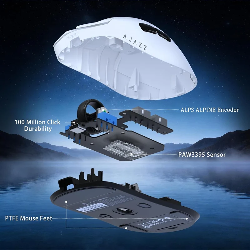Nacodex x Ajazz AJ159 V2 Tri-Mode Gaming Mouse (Black, White)