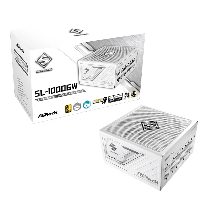ASRock Steel Legend SL-1000GW 1000W 80+ Gold & Cybenetics Platinum ATX 3.1 PCIe 5.1 Full Modular Power Supply (White)