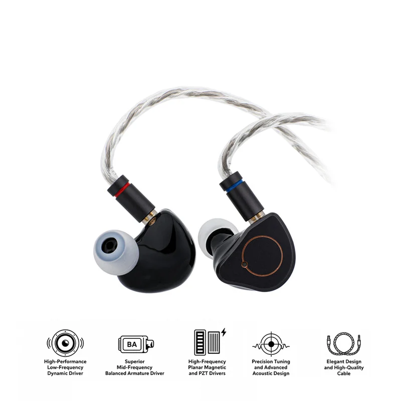 SIMGOT SuperMix 4 1DD + 1BA + 1Planar + 1PZT Hybrid Drivers Earphones, Hi-Fi In-Ear Monitor with OFC Silver-Plated Cable for Musician (Black)