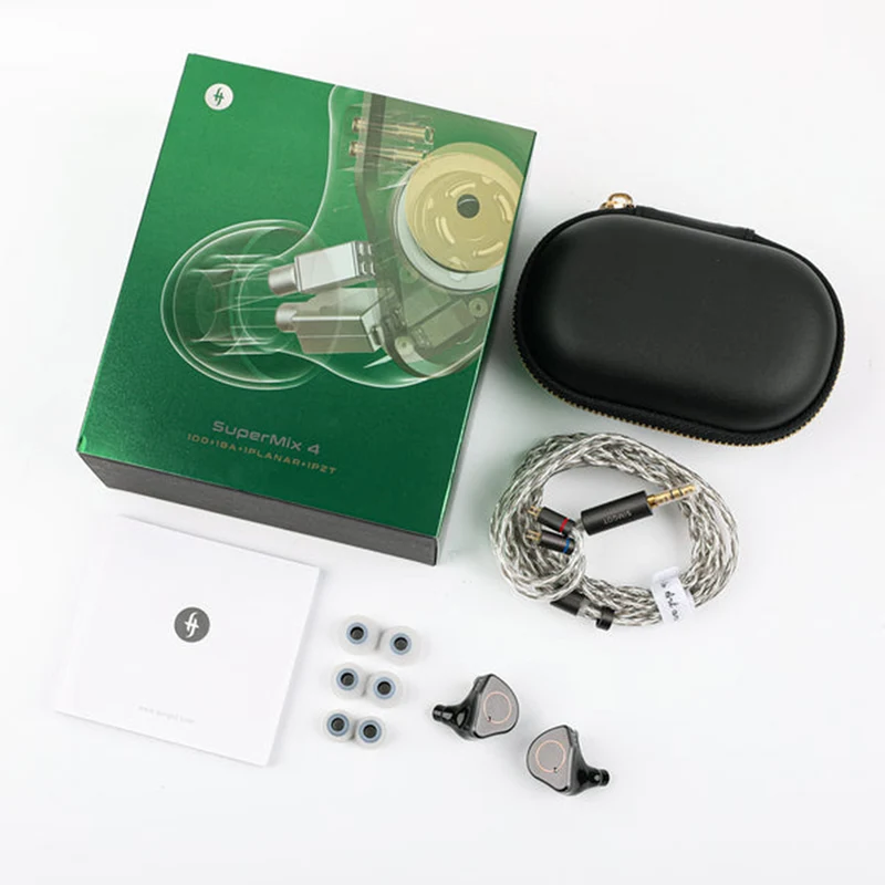 SIMGOT SuperMix 4 1DD + 1BA + 1Planar + 1PZT Hybrid Drivers Earphones, Hi-Fi In-Ear Monitor with OFC Silver-Plated Cable for Musician (Black)