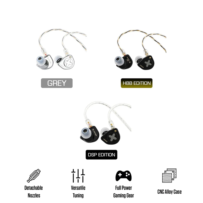 SIMGOT EW300 1DD + 1Planar + 1PZT Hybrid Driver In-Ear Monitor & Gaming Earbuds with Detachable Nozzles, Silver-Plated OFC Cable (Grey, HBB Edition, DSP Edition)