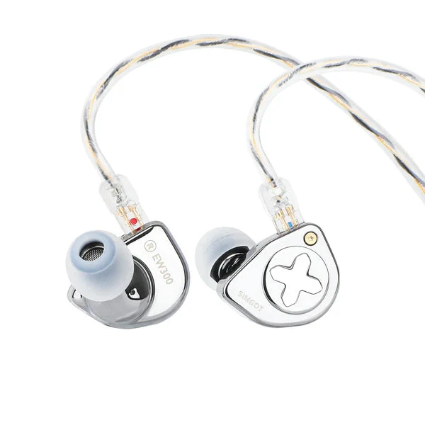 SIMGOT EW300 1DD + 1Planar + 1PZT Hybrid Driver In-Ear Monitor & Gaming Earbuds with Detachable Nozzles, Silver-Plated OFC Cable (Grey, HBB Edition, DSP Edition)