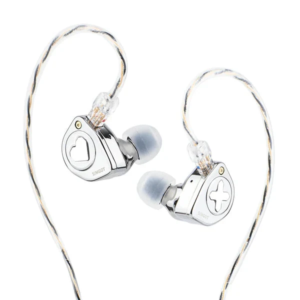 SIMGOT EW300 1DD + 1Planar + 1PZT Hybrid Driver In-Ear Monitor & Gaming Earbuds with Detachable Nozzles, Silver-Plated OFC Cable (Grey, HBB Edition, DSP Edition)