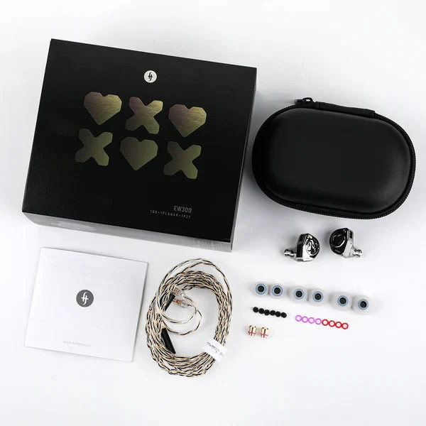 SIMGOT EW300 1DD + 1Planar + 1PZT Hybrid Driver In-Ear Monitor & Gaming Earbuds with Detachable Nozzles, Silver-Plated OFC Cable (Grey, HBB Edition, DSP Edition)