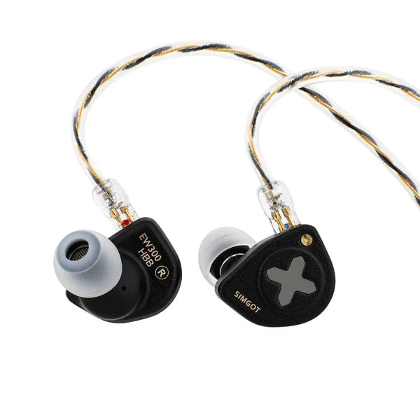 SIMGOT EW300 1DD + 1Planar + 1PZT Hybrid Driver In-Ear Monitor & Gaming Earbuds with Detachable Nozzles, Silver-Plated OFC Cable (Grey, HBB Edition, DSP Edition)
