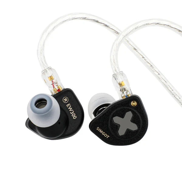 SIMGOT EW300 1DD + 1Planar + 1PZT Hybrid Driver In-Ear Monitor & Gaming Earbuds with Detachable Nozzles, Silver-Plated OFC Cable (Grey, HBB Edition, DSP Edition)