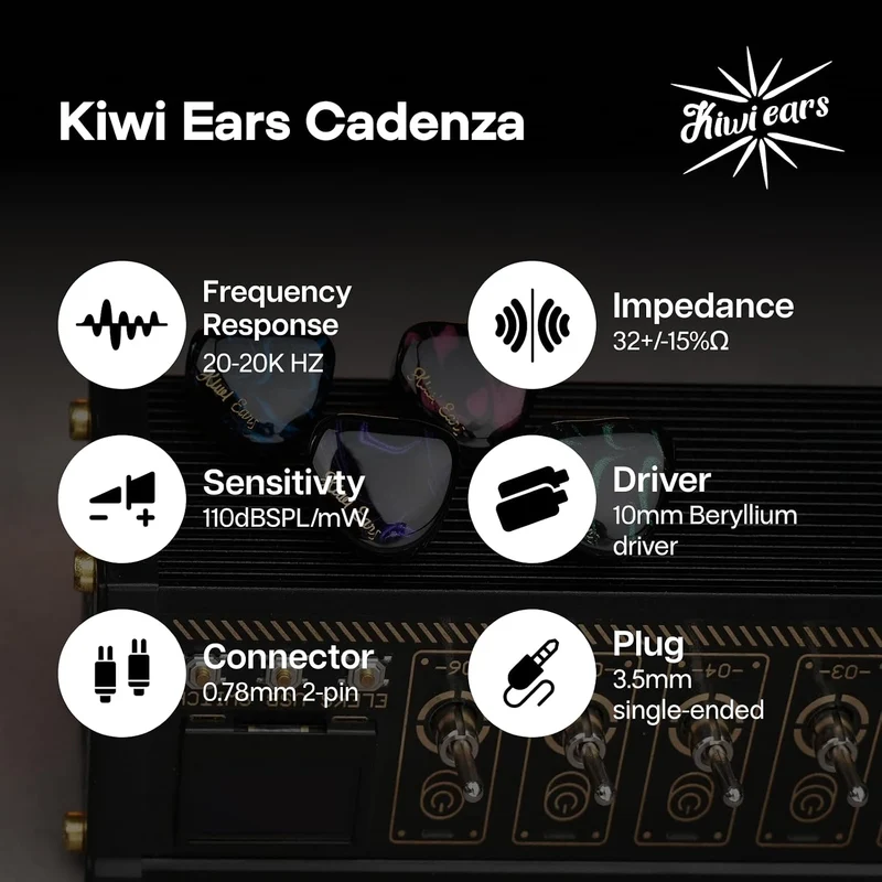 Kiwi Ears Cadenza 10mm Beryllium Dynamic Driver In-Ear Monitor (Red, Blue, Green, Purple)