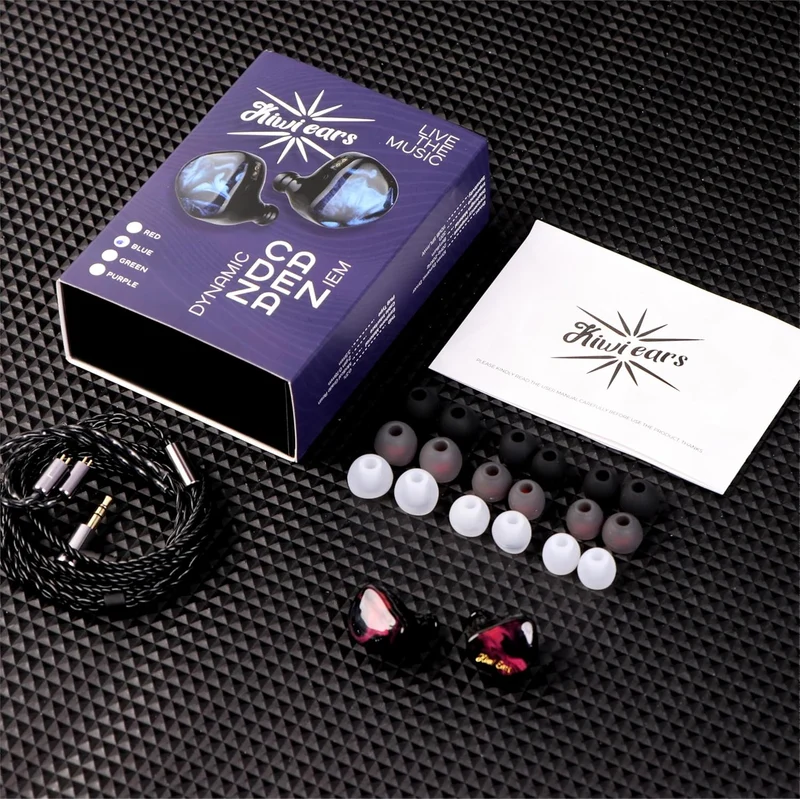Kiwi Ears Cadenza 10mm Beryllium Dynamic Driver In-Ear Monitor (Red, Blue, Green, Purple)