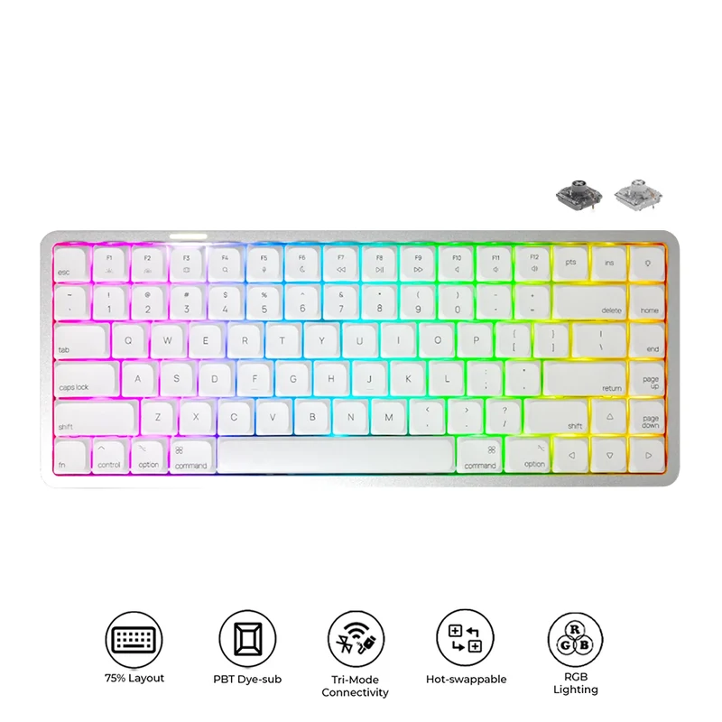Akko Air 01 Low Profile Multi-Mode RGB Hot-Swappable Mechanical Keyboard (Cloudy White) (Kailh Cloud Switch, Kailh Drift Switch)