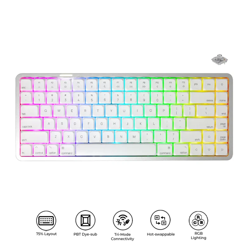 Akko Air 01 Low Profile Multi-Mode RGB Hot-Swappable Mechanical Keyboard (Cloudy White) (Kailh Cloud Switch, Kailh Drift Switch)