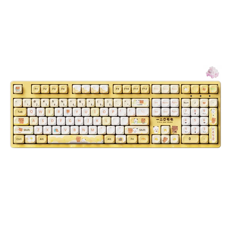 Akko Dudu and Bubu 3108 V3 Wired Mechanical Keyboard (Yellow) (Akko Frost Pink Switch) (101-3108C-023)