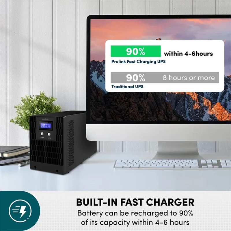 Prolink PRO3300SFCU-4U 3300VA 1980W Super-Fast Charging Line Interactive UPS with Built-in AVR + 4x Universal Socket + 2x IEC Outlet + 1x AC Input + USB Port + RJ45 Port