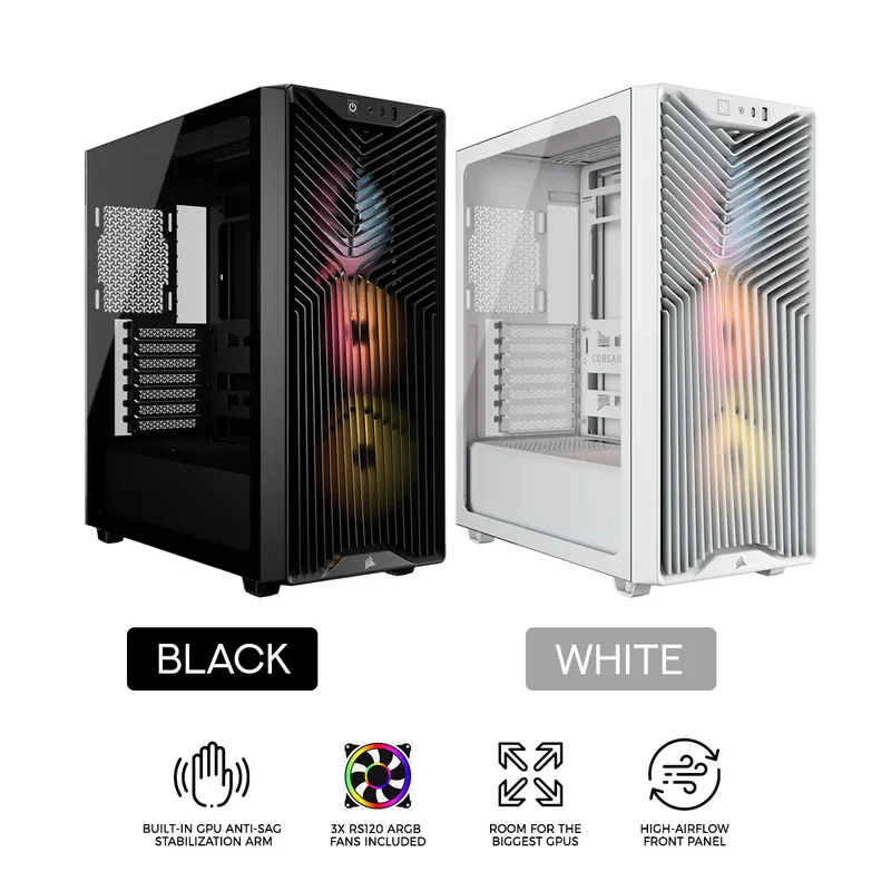 Corsair 3200D RS ARGB Mid-Tower ATX PC Case (Black, White)