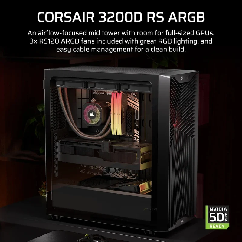 Corsair 3200D RS ARGB Mid-Tower ATX PC Case (Black, White)