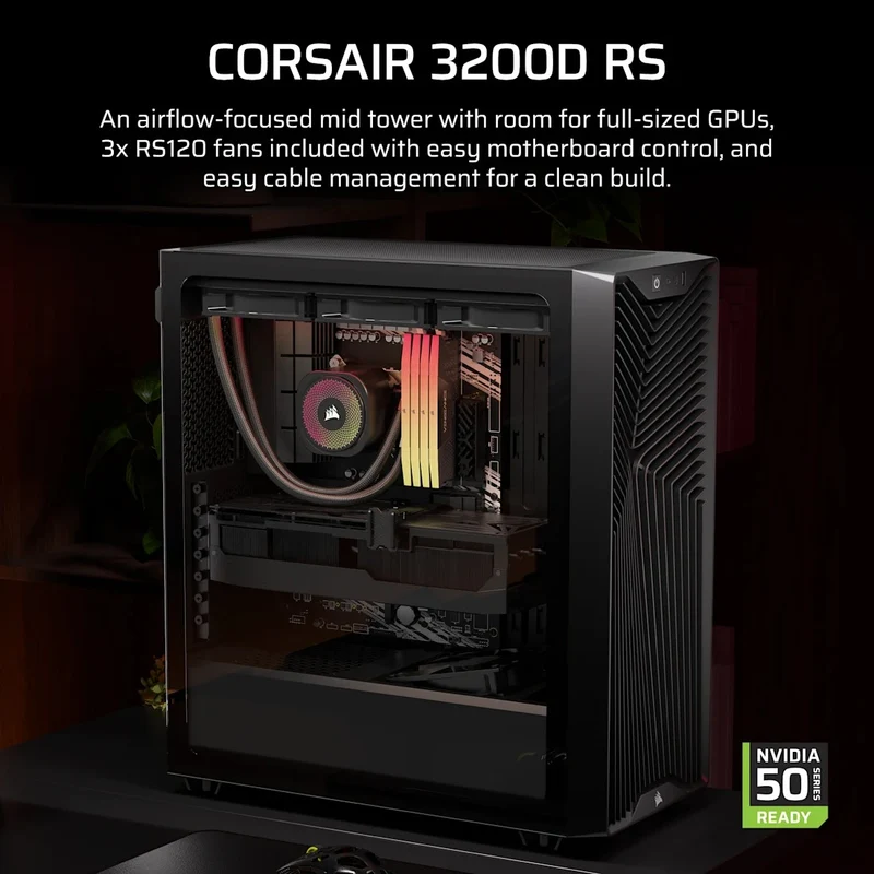 Corsair 3200D RS Mid-Tower ATX PC Case (Black, White)