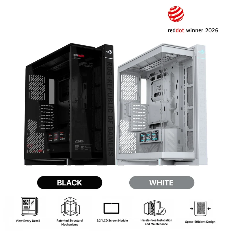 Asus ROG Cronox Panoramic Curved Tempered-Glass Panel Full-Tower PC Case (Black, White Ed.)
