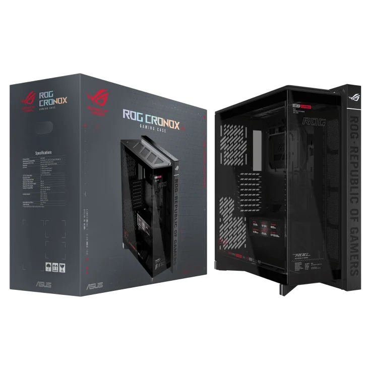 Asus ROG Cronox Panoramic Curved Tempered-Glass Panel Full-Tower PC Case (Black, White Ed.)