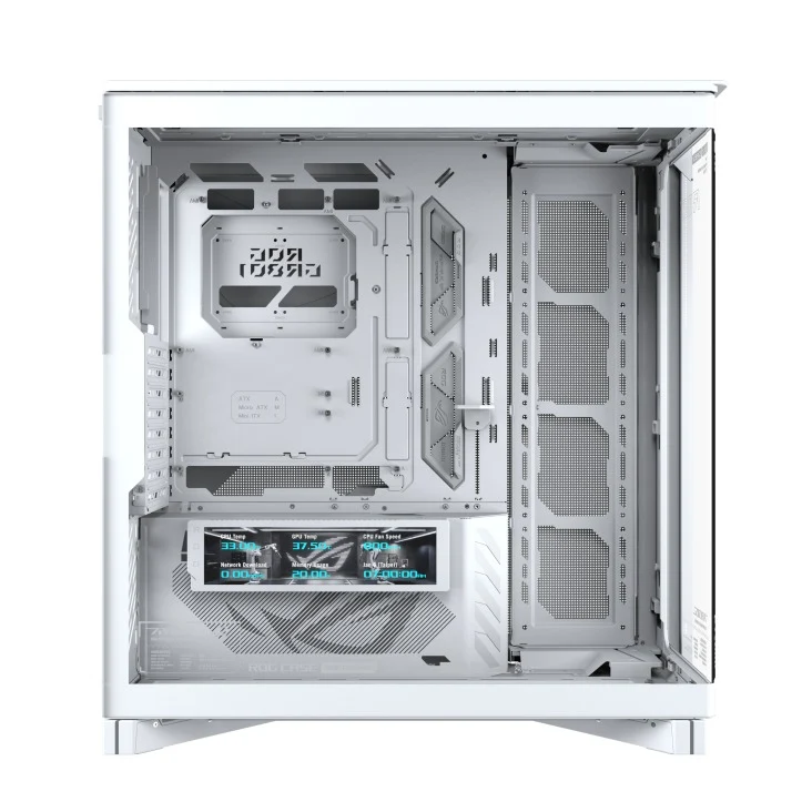 Asus ROG Cronox Panoramic Curved Tempered-Glass Panel Full-Tower PC Case (Black, White Ed.)