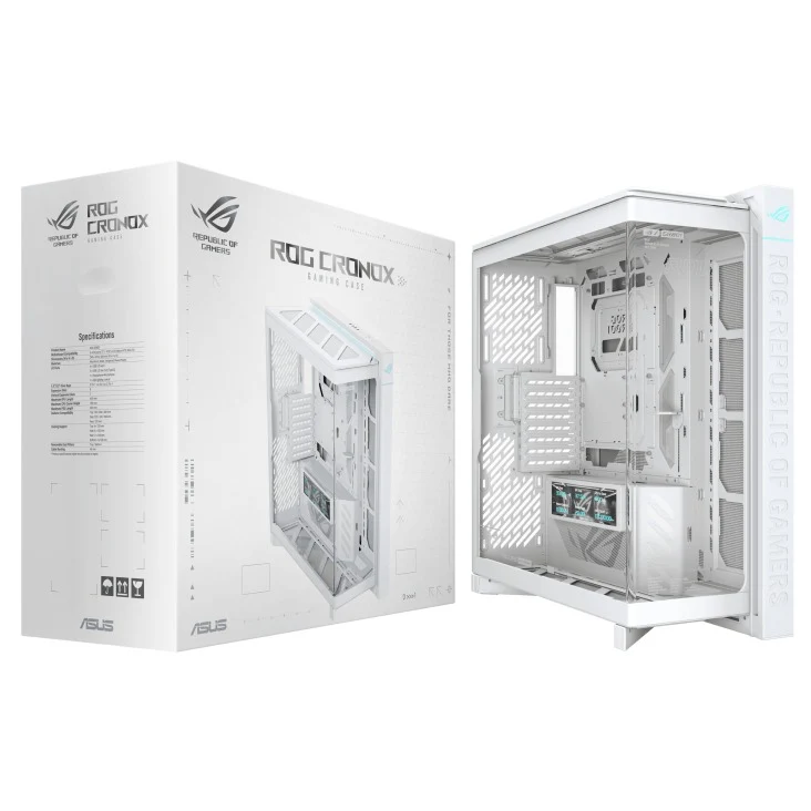 Asus ROG Cronox Panoramic Curved Tempered-Glass Panel Full-Tower PC Case (Black, White Ed.)