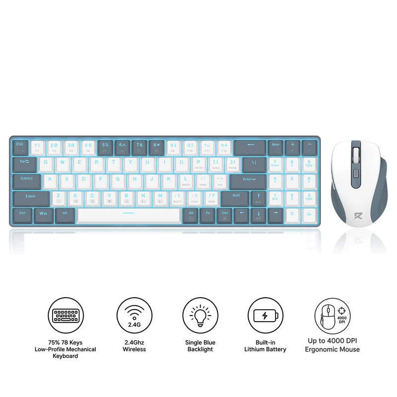 Redragon BS-8773-W 2.4G Wireless Mechanical Keyboard & Mouse Bundle (White/Grey)