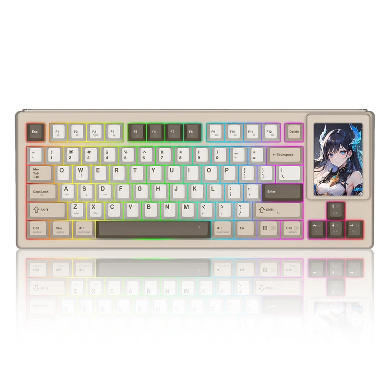 Redragon K754BKN POPVU87 Customizable Smart Touch Display Wired Mechanical Keyboard (Brown/Khaki/White)