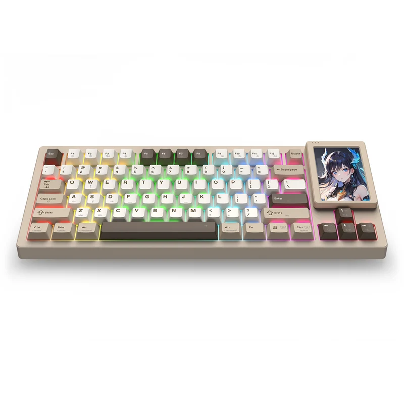 Redragon K754BKN POPVU87 Customizable Smart Touch Display Wired Mechanical Keyboard (Brown/Khaki/White)