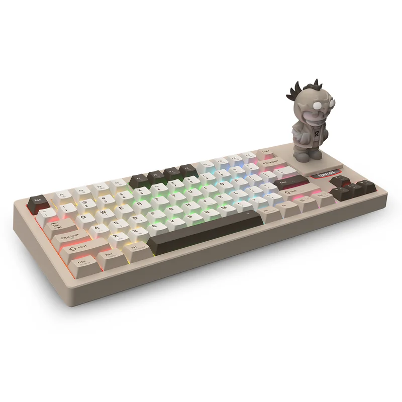 Redragon K754BKN POPVU87 Customizable Smart Touch Display Wired Mechanical Keyboard (Brown/Khaki/White)