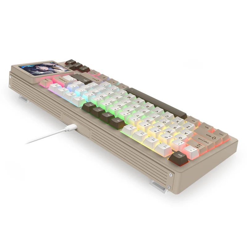 Redragon K754BKN POPVU87 Customizable Smart Touch Display Wired Mechanical Keyboard (Brown/Khaki/White)