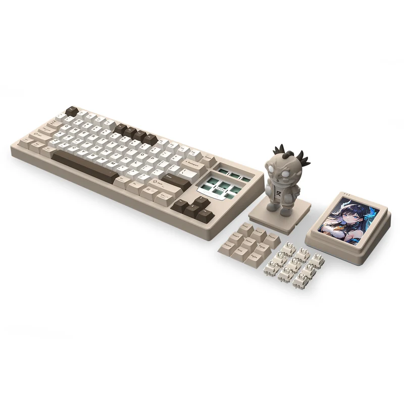 Redragon K754BKN POPVU87 Customizable Smart Touch Display Wired Mechanical Keyboard (Brown/Khaki/White)