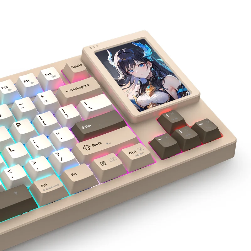 Redragon K754BKN POPVU87 Customizable Smart Touch Display Wired Mechanical Keyboard (Brown/Khaki/White)