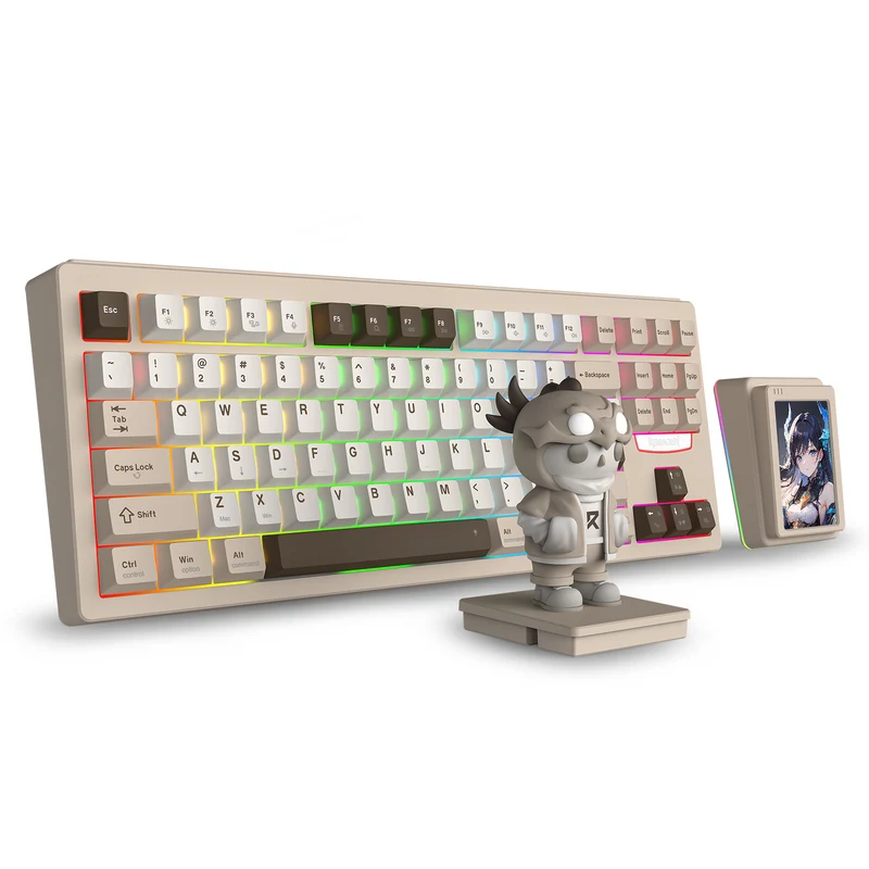 Redragon K754BKN POPVU87 Customizable Smart Touch Display Wired Mechanical Keyboard (Brown/Khaki/White)