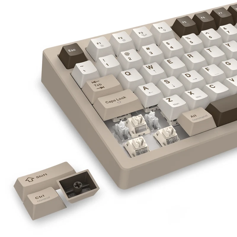 Redragon K754BKN POPVU87 Customizable Smart Touch Display Wired Mechanical Keyboard (Brown/Khaki/White)