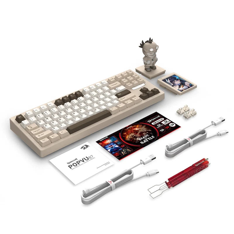 Redragon K754BKN POPVU87 Customizable Smart Touch Display Wired Mechanical Keyboard (Brown/Khaki/White)