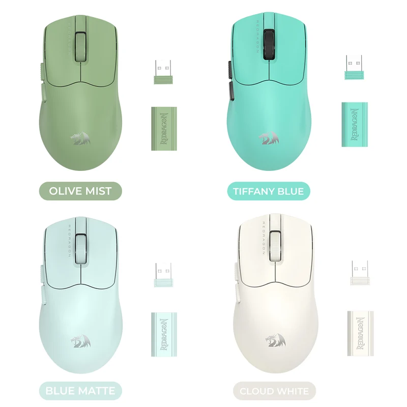 Redragon M933-Ult Axion Dual 8K Tri-Mode Wireless Lightweight Gaming Mouse (Olive Mist, Cloud White, Tiffany Blue, Blue Matte)