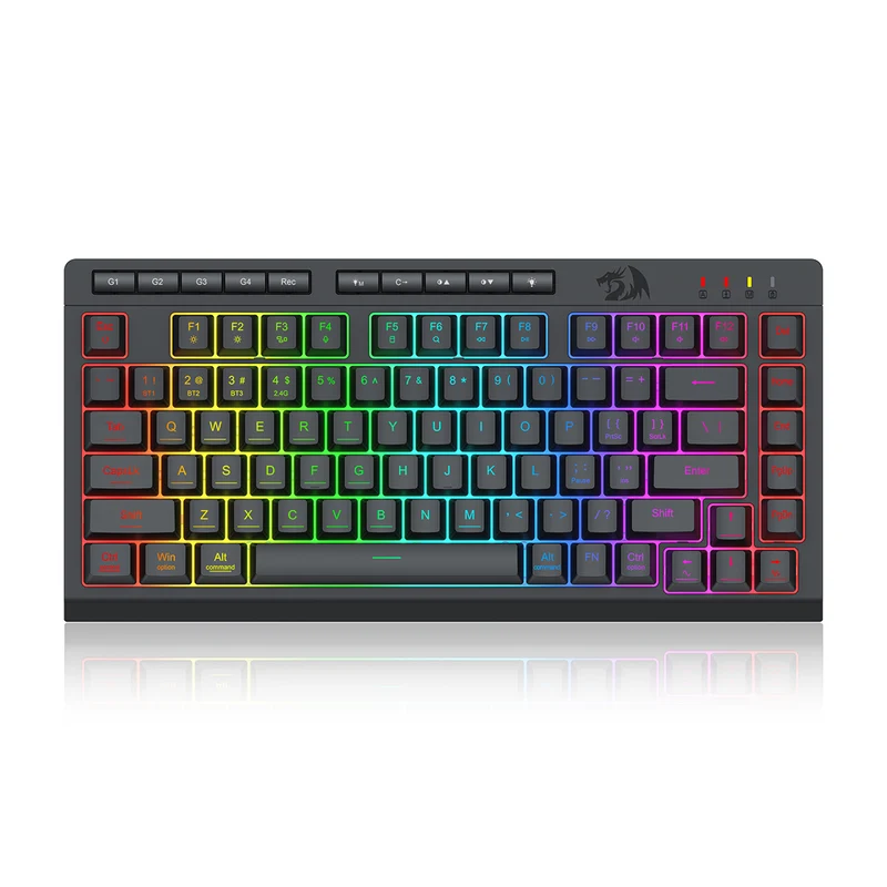 Redragon K524RGB-Pro Crescent Pro 75% Tri-Mode Gaming Keyboard with Macro Keys (Black)