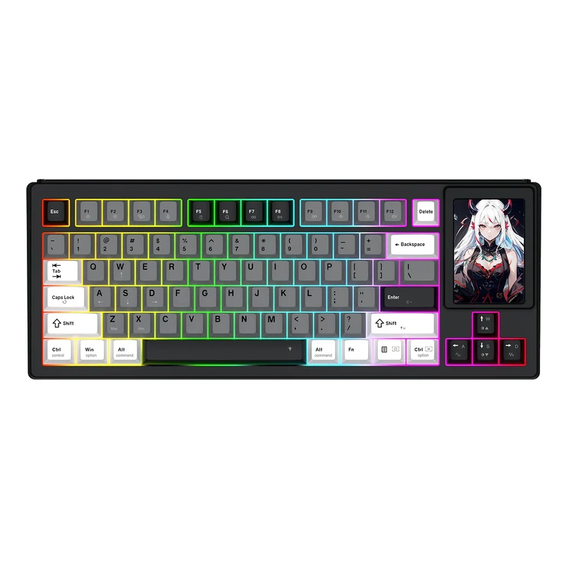 Redragon K754WGB POPVU87 Customizable Smart Touch Display Wired Mechanical Keyboard (White/Grey/Black)