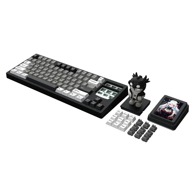 Redragon K754WGB POPVU87 Customizable Smart Touch Display Wired Mechanical Keyboard (White/Grey/Black)