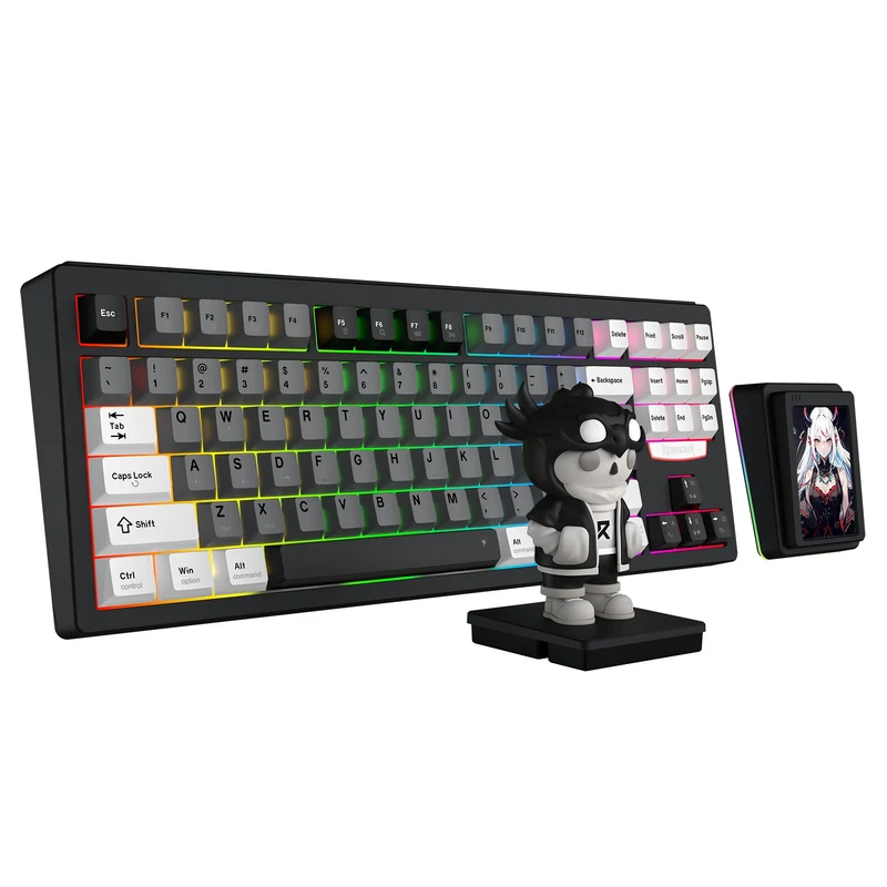 Redragon K754WGB POPVU87 Customizable Smart Touch Display Wired Mechanical Keyboard (White/Grey/Black)