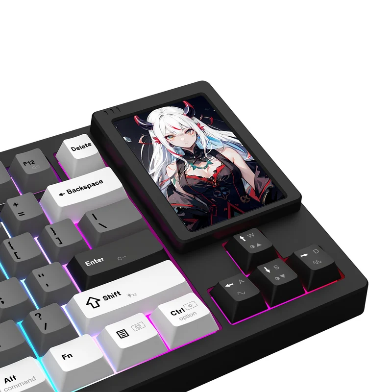Redragon K754WGB POPVU87 Customizable Smart Touch Display Wired Mechanical Keyboard (White/Grey/Black)