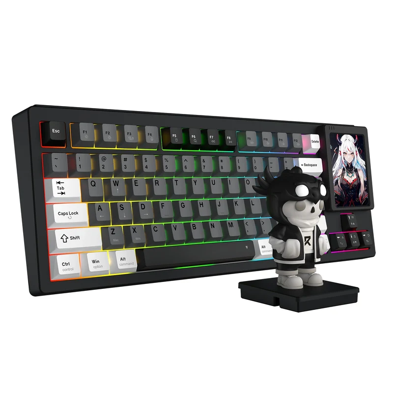Redragon K754WGB POPVU87 Customizable Smart Touch Display Wired Mechanical Keyboard (White/Grey/Black)
