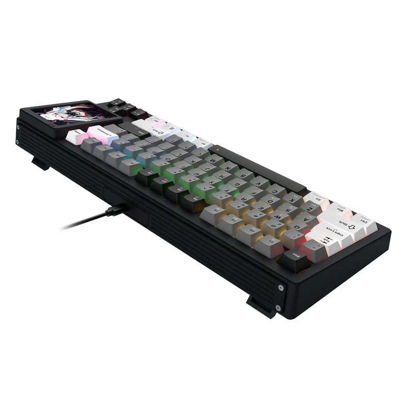Redragon K754WGB POPVU87 Customizable Smart Touch Display Wired Mechanical Keyboard (White/Grey/Black)